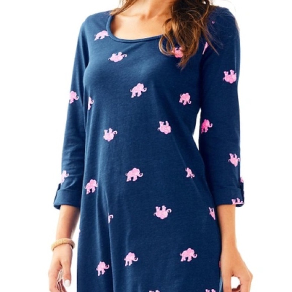 Lilly Pulitzer Navy Pink Elephant Print Ocean Ridge Dress